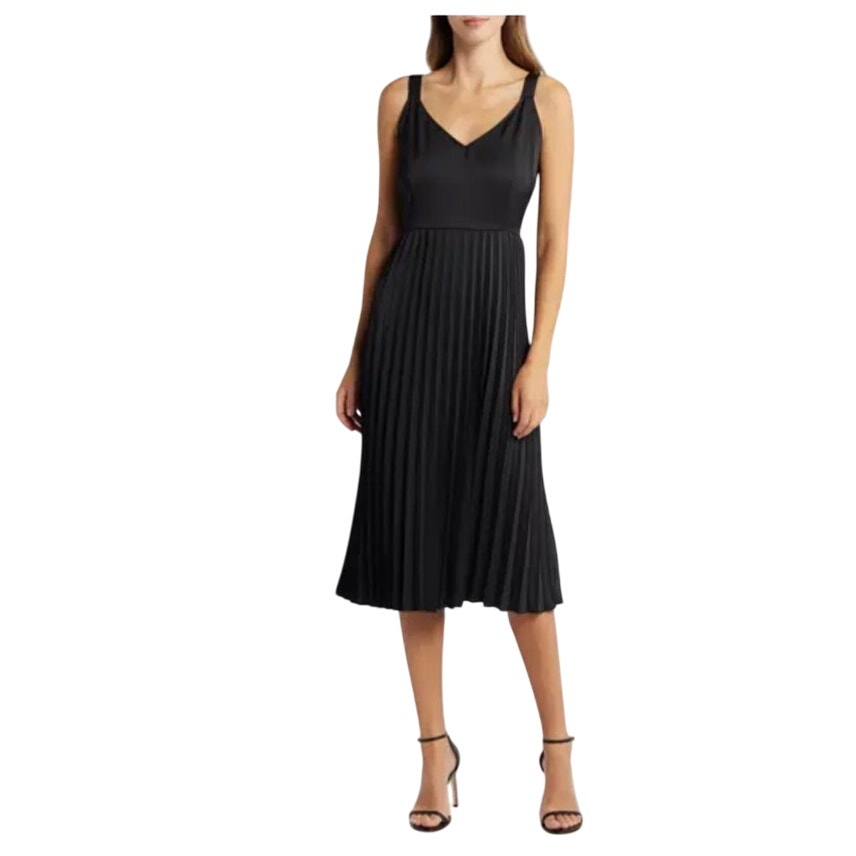 Sam Edelman Dress Hammered Satin Pleated Sleeveless Black Size 2